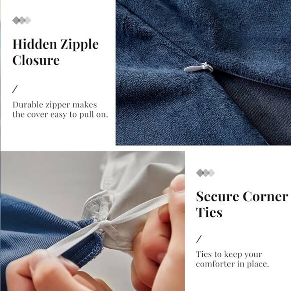 🆕 Blue Velvet Duvet Set King Luxury Hotel Vibes Cozy Bedding - Picture 4 of 8